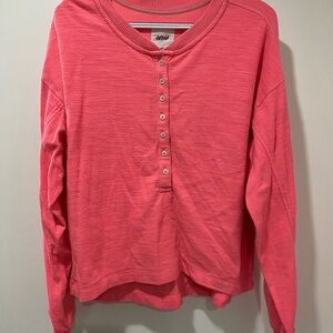 Aerie Women's Pink Henley Long Sleeve Top Medium
